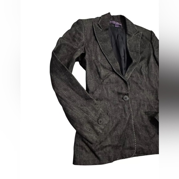Ralph Lauren Purple Label Womens Button Linen Jacket Sz 2 Charcoal Blazer USA - Picture 3 of 15